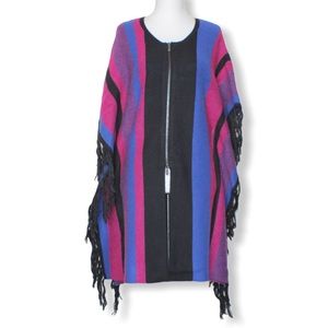 BCBGMaxAzria Fringe Striped Knit Poncho Small